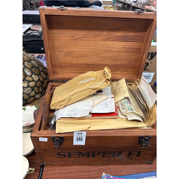 Semper FI  Wooden Trunk,  Watch,  Stamp Collection