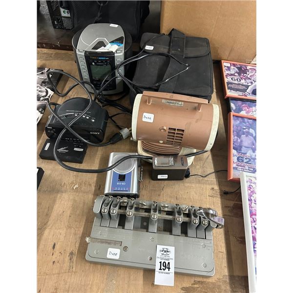 Purple Stereo, Radios, Hole Punch, Respironic CPAP Unit