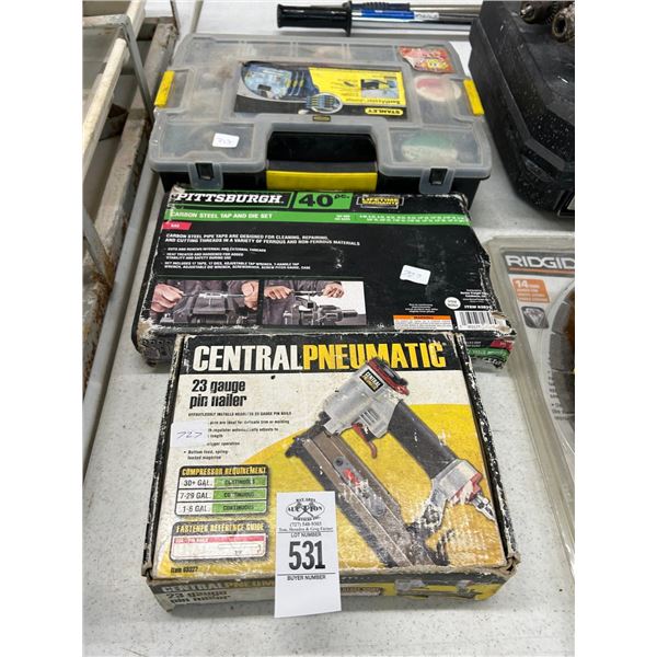CP Air Pin Nailer, Tap & Die Set, Hardware Bin