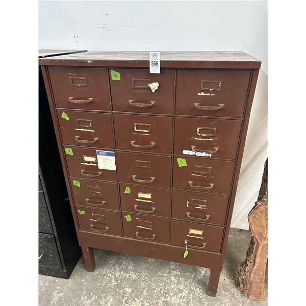 Brown Metal Footed 15 Drawer Storage Cabinet