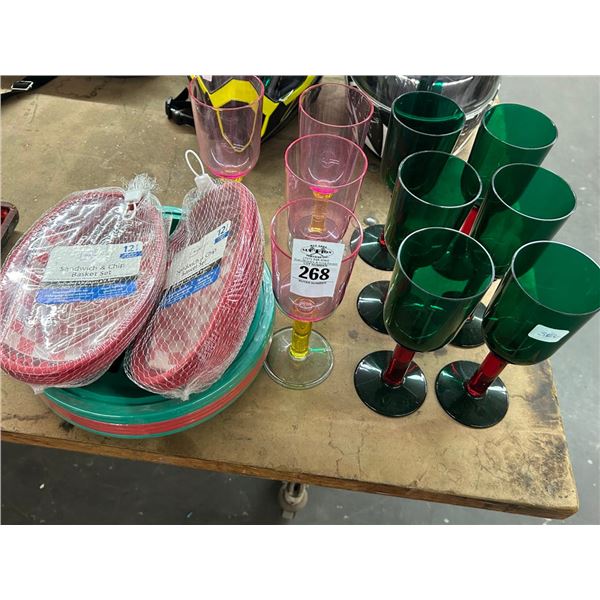 Plastic Patio Stems, Sandwich Baskets, Dishes