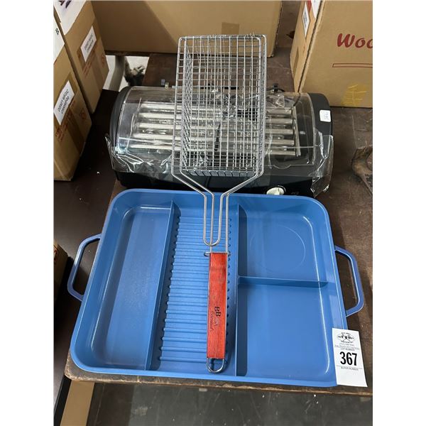 Roller Grill Cooker, BBQ Accessory, Cast Divided Dish