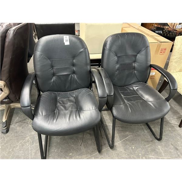 Black Leather Office Armchairs - Pair