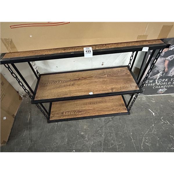 Oak Style w/Black Metal Chain Trim - Hall Shelf