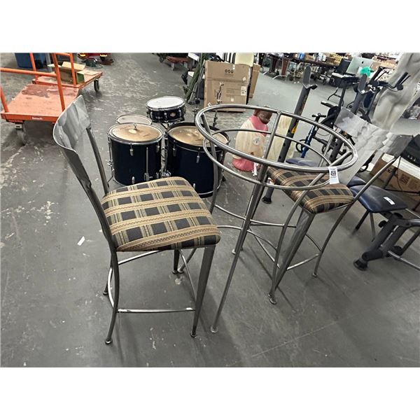 Brushed Metal Height Bar Table w/2 Metal Stools - Missing Glass
