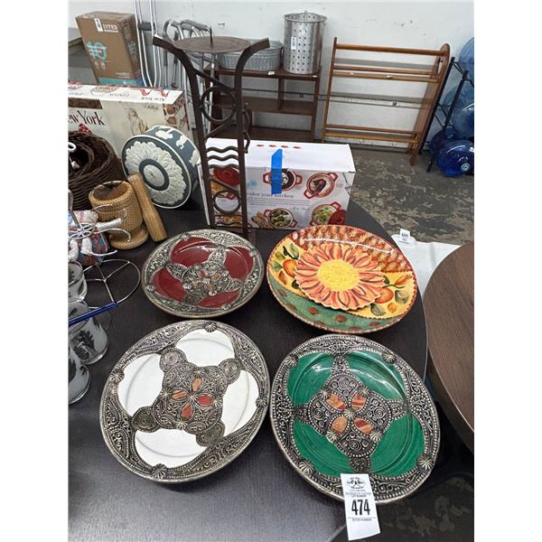 Ceramic Cocottes w/4 Designer Dishes, Candlestand