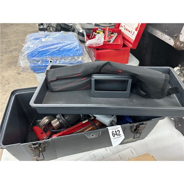 Plastic Toolbox w/Heat Gun, Chaulk Gun, Hammer