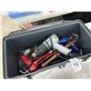 Image 2 : Plastic Toolbox w/Heat Gun, Chaulk Gun, Hammer