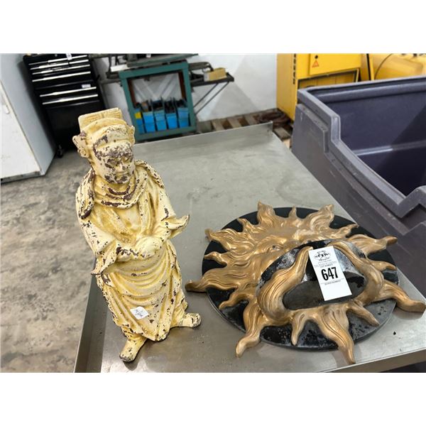 Cast Oriental Figurine, Sunburst Cast Sconce