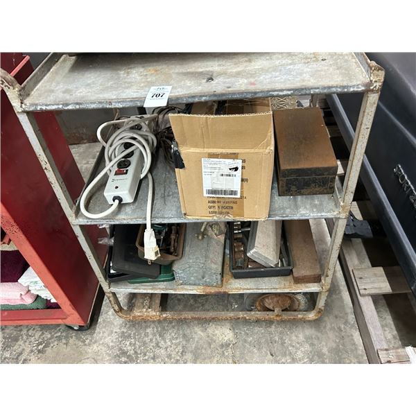 Cart w/Multi Outlet Sockets, C Clamps, Tools