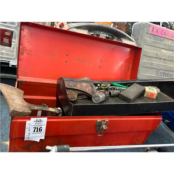 Metal Toolbox w/Hatchet and Some Tools