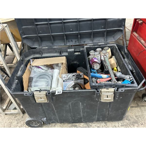 Large Rolling Tool Tote w/Some Tools, Supplies