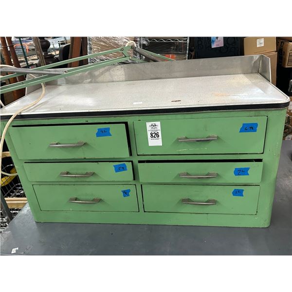 Metal Vintage 6 Drawer Tool Cabinet w/Asst. Tools/Hardware, Flex Boom Lamp