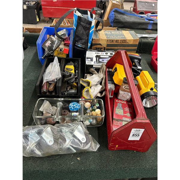 Casters, Flashlights, Drill Bits, Asst. Tools