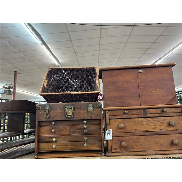 Vintage Mahogany Tool Box, Cabinets, Baskets - Top Shelf