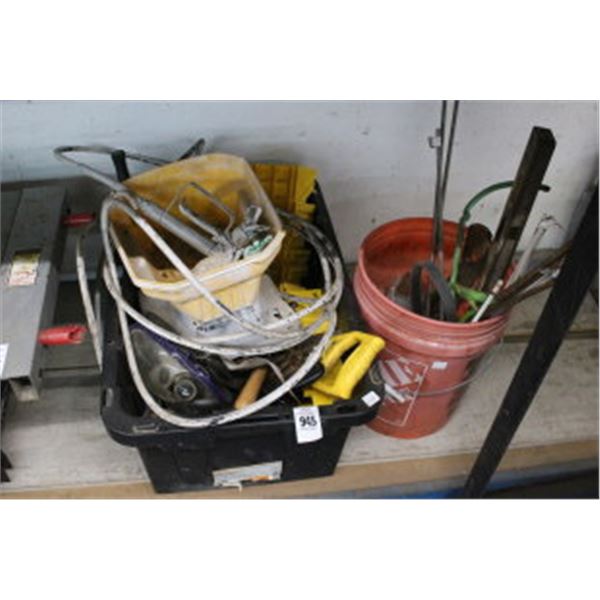 Bin/Bucket  w/Asst. Hand Tools, Paint Gun