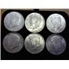 6 Assorted 1964 Kennedy Silver Half Dollars