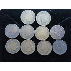 10 Assorted 1900's Indian Head Cents