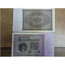 20-1923 German 100,000 Mark Inflation Notes