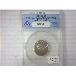 1973-D Jefferson Nickel Struck 50% Off Center