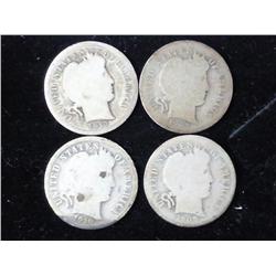 4 Assorted Barber Dimes