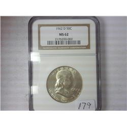 1962-D Franklin Half NGC MS62