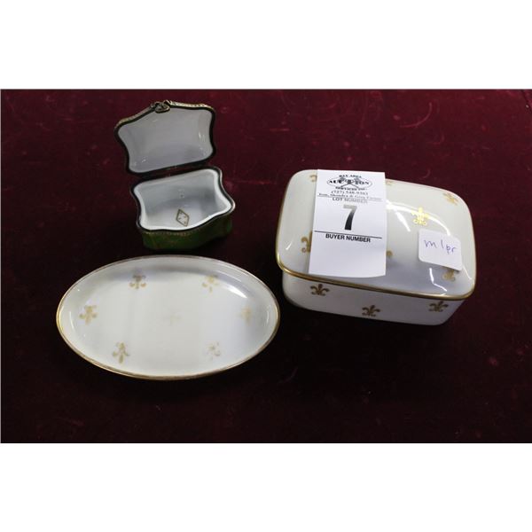 Limoge Small Dish, Lidded Dish, Green Keepsake