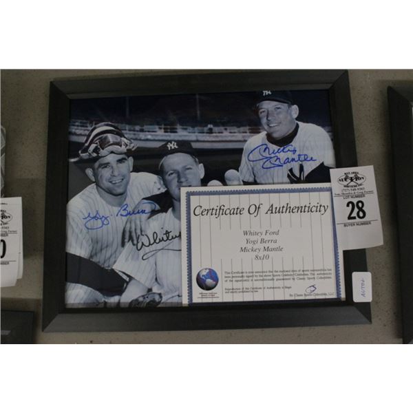 Whitey Ford/Yogi Beara/Mickey Mantle Autographed Photo w/ COA