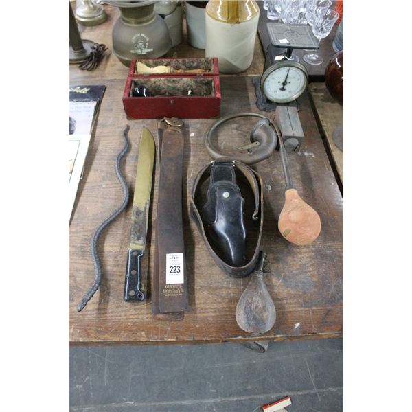Cast Snake, Machete, Holster, Horn, Vintage Scale, Vintage Box w/Tools