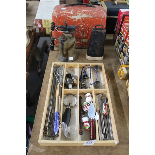 Vintage Fogger, Bell, Projector, Tray w/Utensils