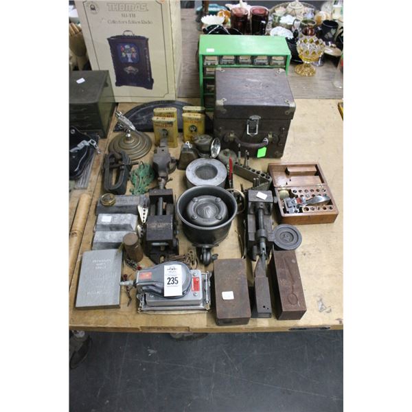 Machinist Vises, Hardware Bins, Vintage Electrical Tester, Cast Tall Ship Décor,