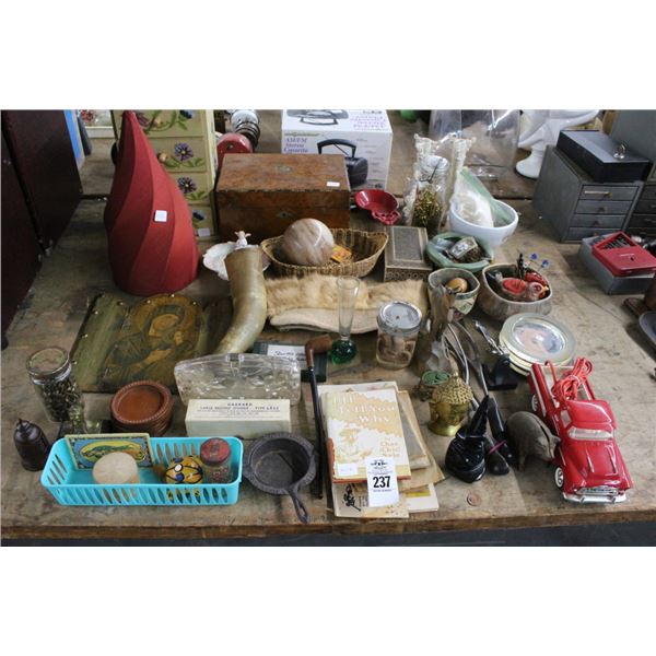 Storage Bins, Cast Belt Buckles, Marble Sphere, Pipe, Piggy Bank, Collectibles, Décor