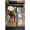 Image 1 : Ornate Framed Mirror, Vintage Drawing Tools, Clock, Harmonica, Saw Calligrophy