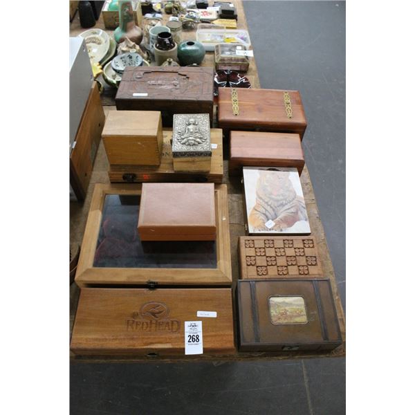 Asst. Vintage/Carved What Not Boxes 12, Gun Cleaning Kit, Tissues, Fireworks,