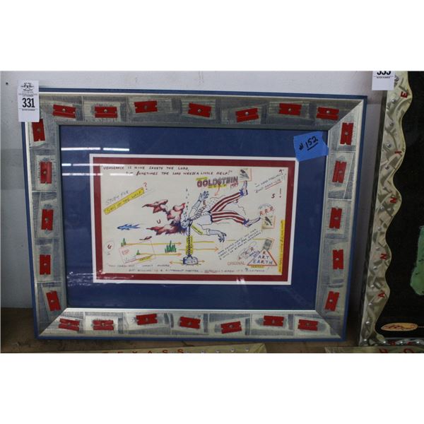 Richard Roehl Framed Art Frank Goldstein Wolf w/Razor Blade Trim - 20"  X  24"