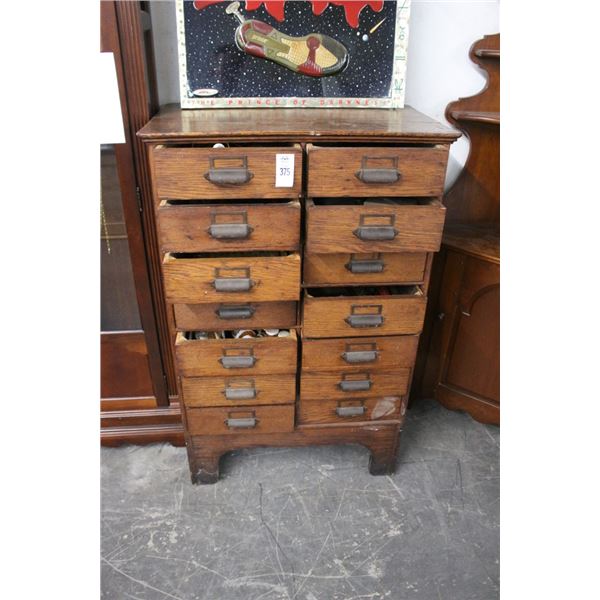 Oak Footed 14 Drawer Cabinet w/Asst. Hardware - Some Brass