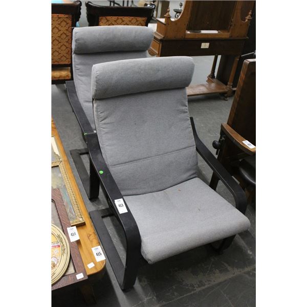 Grey Padded Black Trim Spring Armchairs - Pair