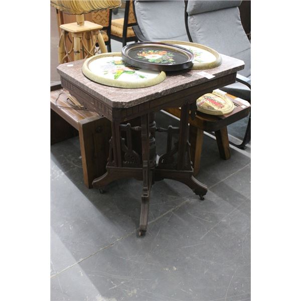 Mission Mahogany Hall Table w/Marble Top