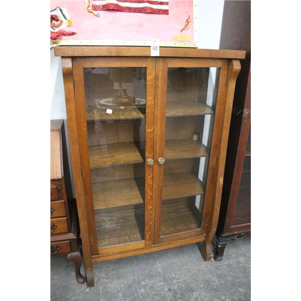 Tiger Oak Footed Curio Cabinet
