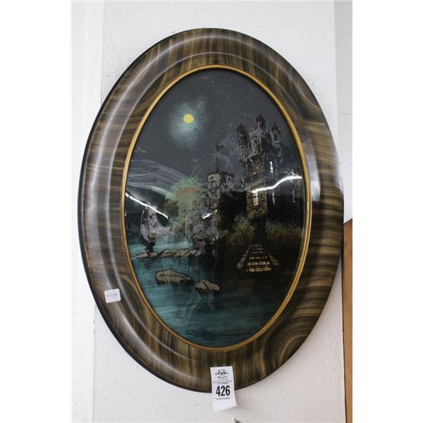 Reversed Painted Oval Framed Castle Wall Art On The Danube