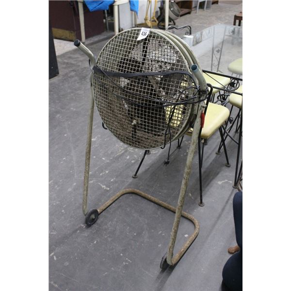 Antique Drum Fan On Roller Stand