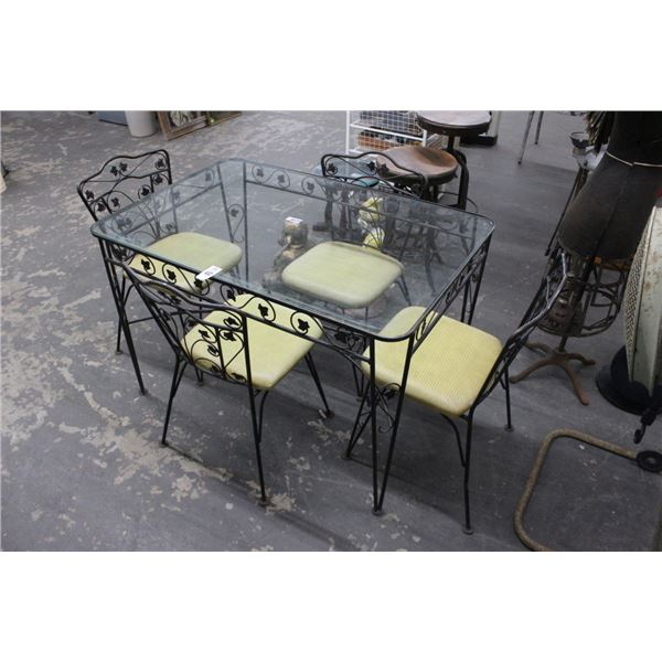 Ornamental Iron Glass Top Patio Dining Set w/4 Chairs