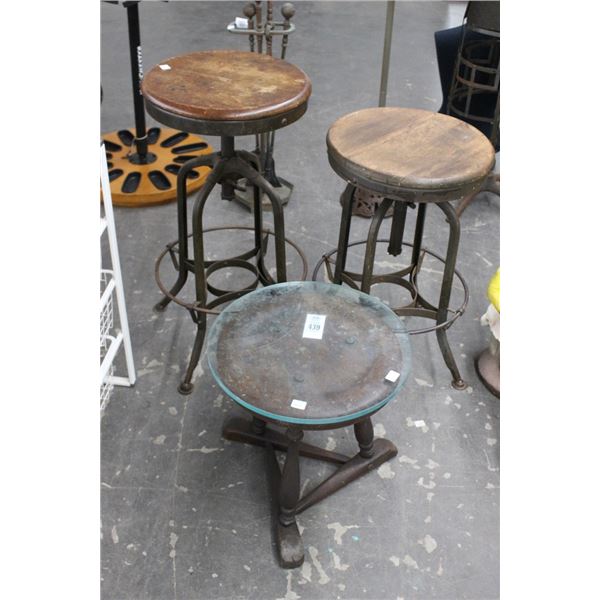 Antique Swivel Stools 2, Round Glass  Top Table