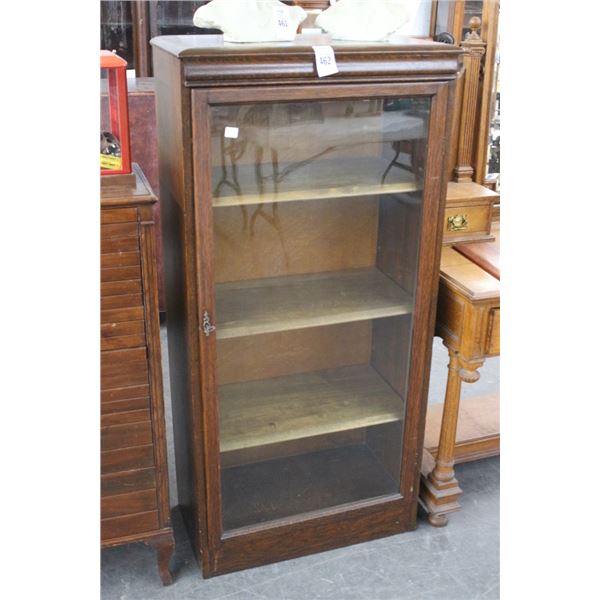 Antique Tiger Oak Glass Door Cabinet
