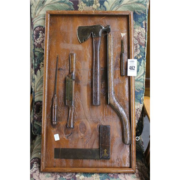 Old Implament Tools Framed on Plaque