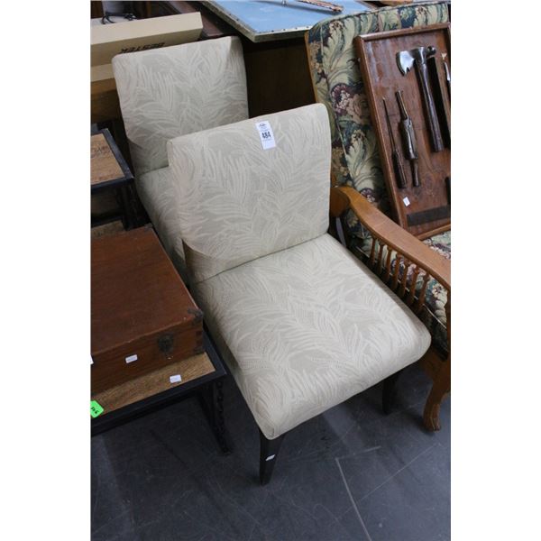 Beige Padded Leaf Motif Chairs - Pair