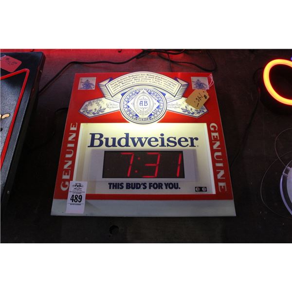 Budweiser Lighted Advertising Clock - No Shipping