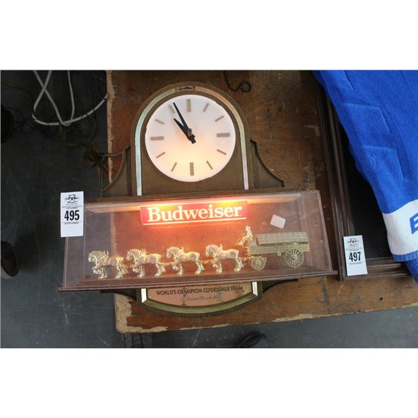 Budweiser Clydesdale Lighted Advertising Clock - No Shipping