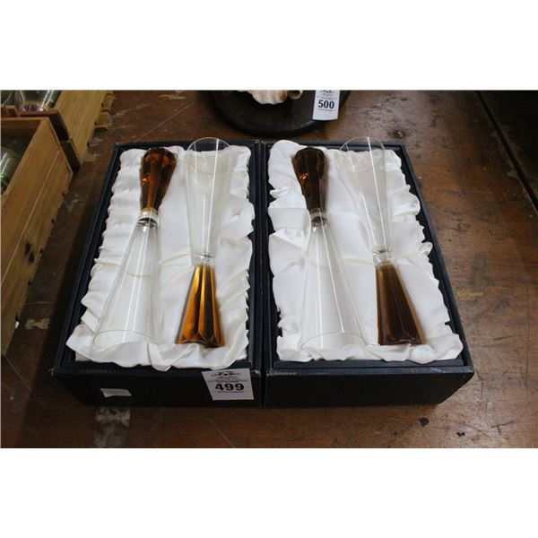Art Glass Crystal Champagne Flutes in Box - Set of 4