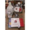 Image 1 : Milk Glass Lamp Shades 2, Mag Light, Table Top Fan, Asst. Books